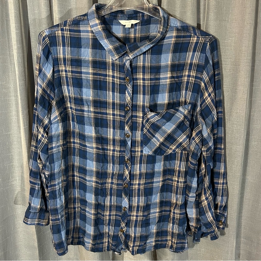 Terra & Sky - Women’s Navy Plaid Shirt - 4X